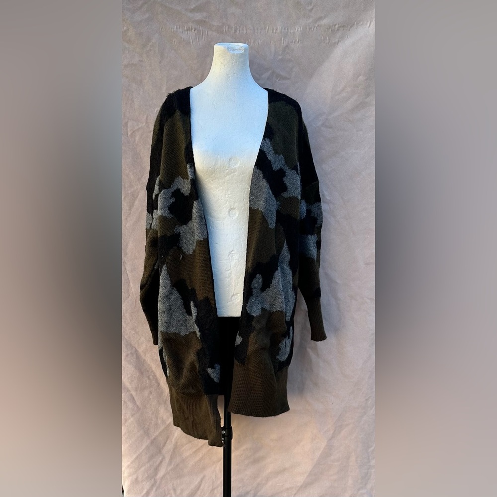 Black tape large fuzzy cardigan